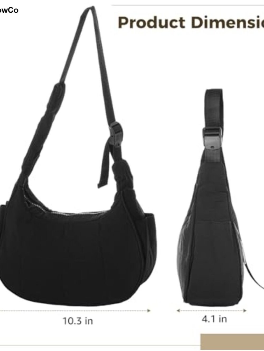 Nylon Quilted Puffer Crescent Shoulder Bag with Adjustable Strap Multiple - Picture 4 of 5